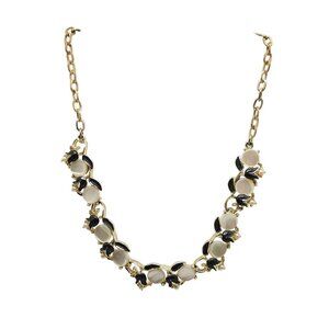 Vintage Gold Tone Necklace With Black Enamel White MOP Floral Design